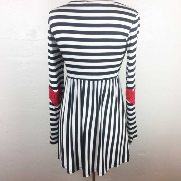 Babydoll Striped LS Tunic Top Red Heart Elbows S - Picture 5 of 8